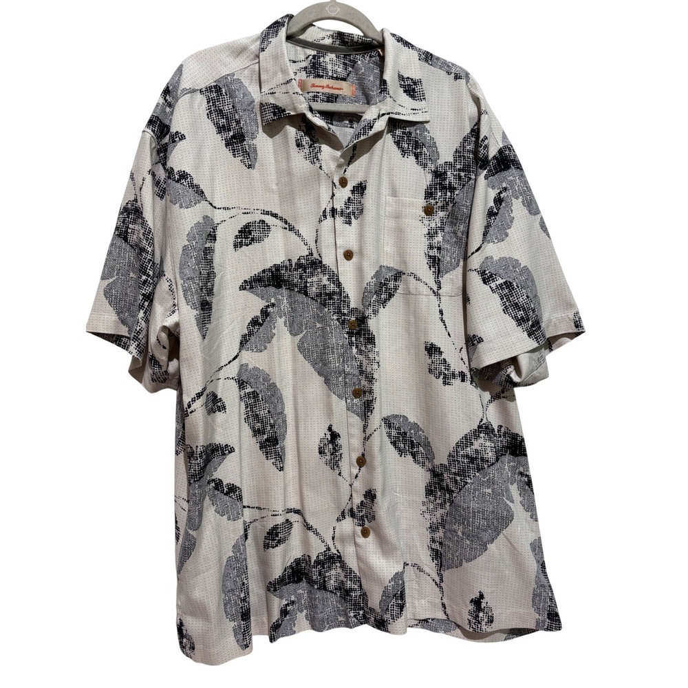 Tommy Bahama Mens XXL 100% Silk Tropical Leaf Print Camp Shirt Resortwear